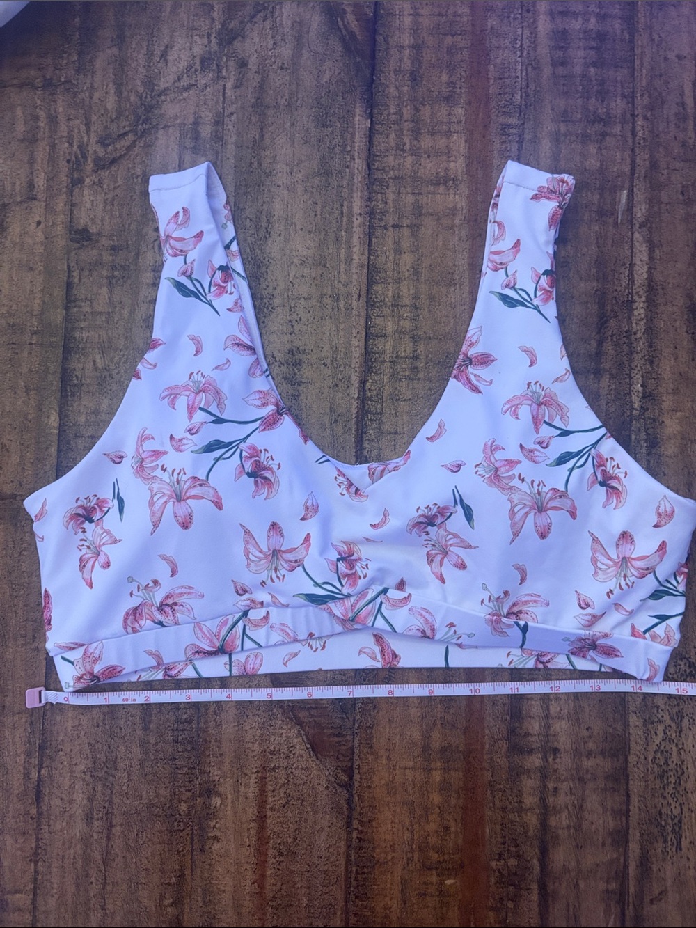 Fabletics White Floral Print Soft Bralette with Pink Blooms